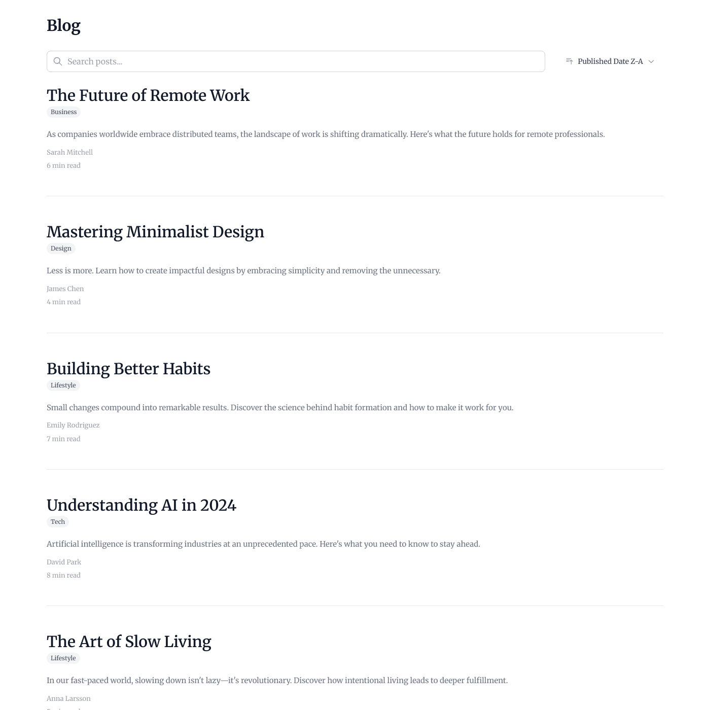 Blog Widget embedded on a website