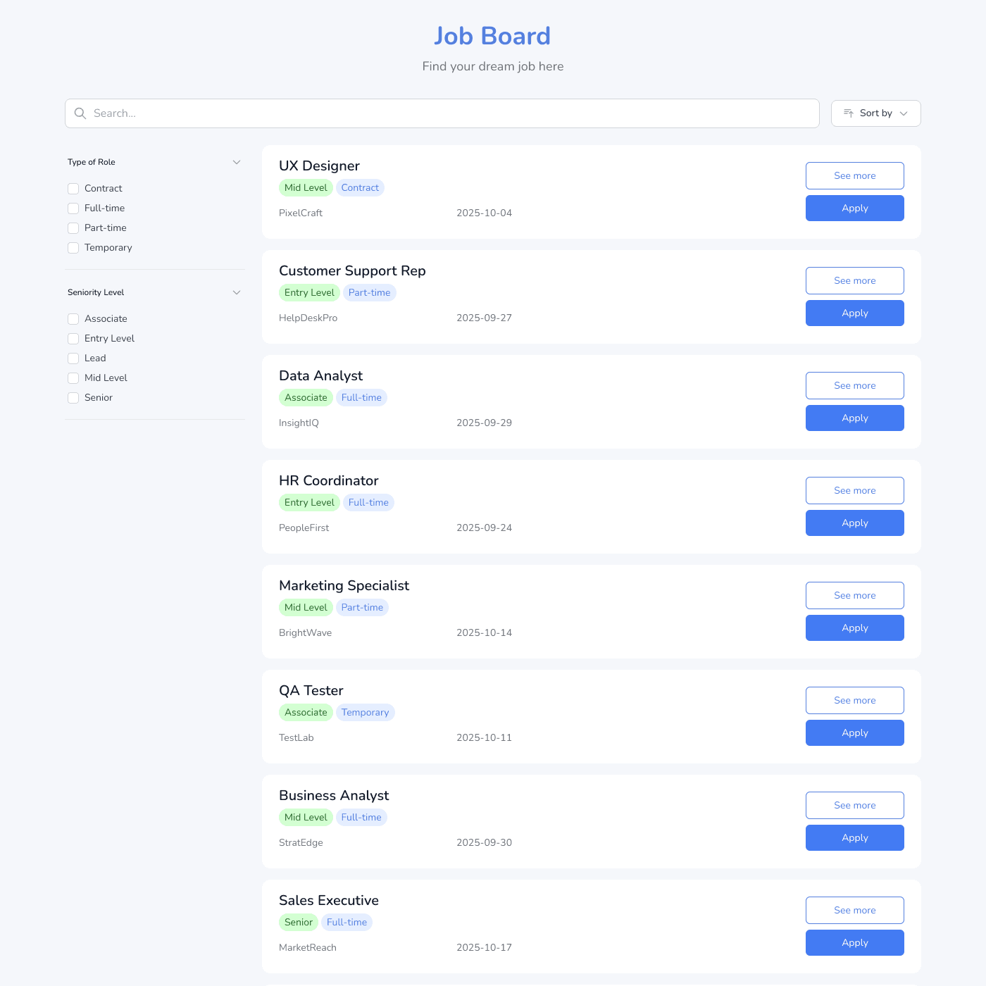 Job Board Widget embedded on a website