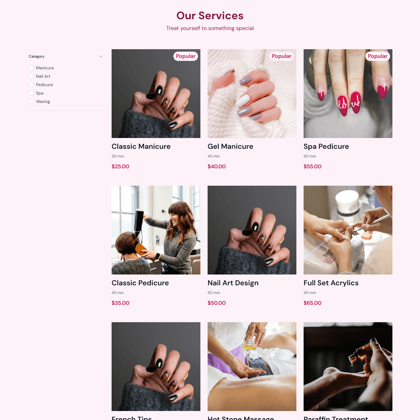 Salon Widget embedded on a website
